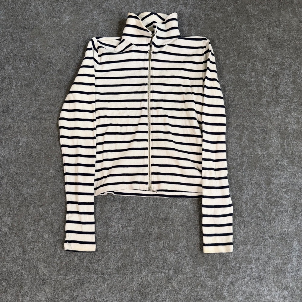 Madewell Jacket Womens Medium Striped Full Zip Mock Neck Cotton Cardigan Hoodie